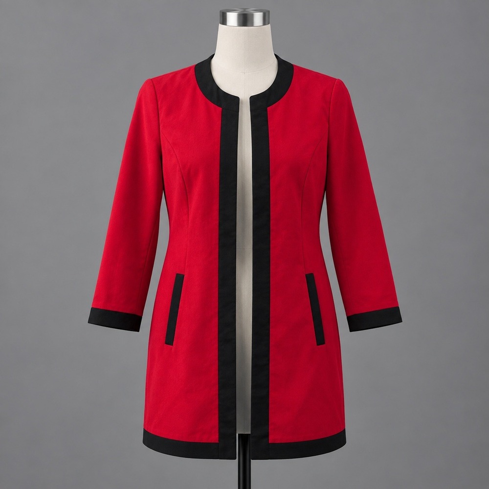 Chicos Jacket Womens Small 0 Red Black Color Block Duster Open Front NWT $149